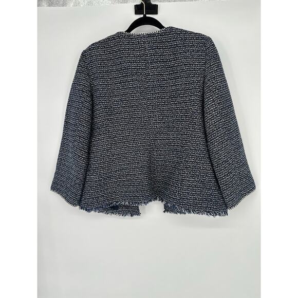 Talbots Jacket Tweed Preppy Quiet Luxury Old Money Business Fringe Blue Size 12 - Picture 6 of 9